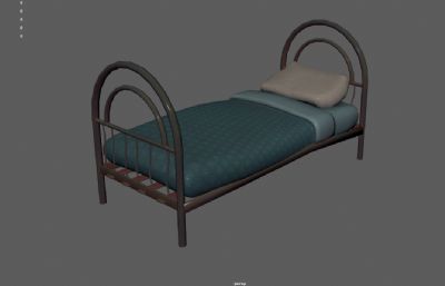 铁架床 老式床 医院床 宿舍床3dmaya模型