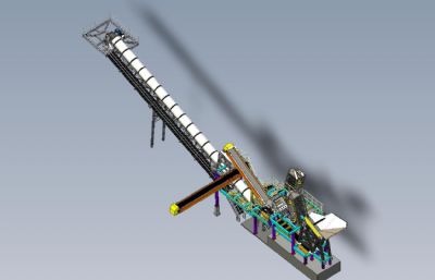 工业砂处理机+传送带3D模型