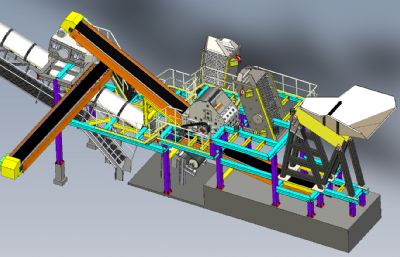 工业砂处理机+传送带3D模型
