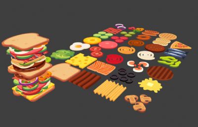 三明治,夹心面包及配料食材FBX模型
