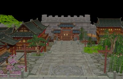 豫州城市集,古代城镇市场游戏场景3D模型