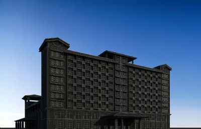 沿海三亚风格度假酒店,会所3D模型