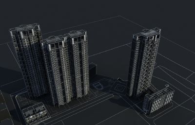 现代公寓,花园洋房,花园小区3D模型