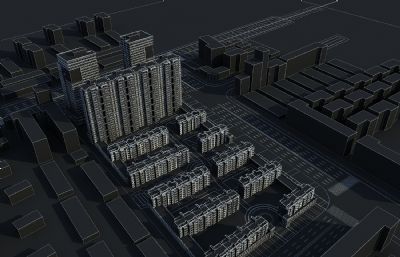 多层,中高层花园小区及周边商业办公大楼规划设计3D模型