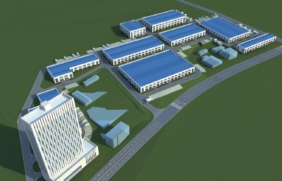 厂区办公楼,工业园仓库3D模型