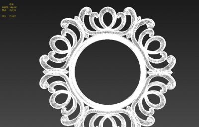 欧式挂镜,雕花镜子3D模型素模