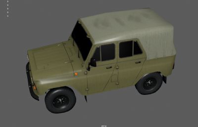 军用越野车,UAZ指挥吉普车3dmaya模型,塌陷文件