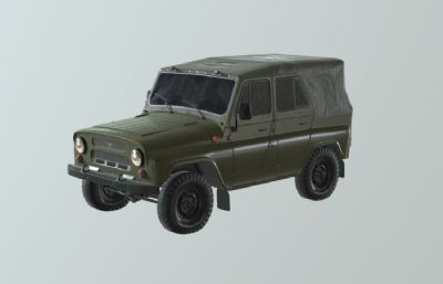 军用越野车,UAZ指挥吉普车3dmaya模型,塌陷文件