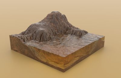 创意黄山河切块,地质地貌展示C4D模型,arnold渲染