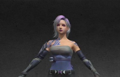 紫发龙纹身女孩战士OBJ模型