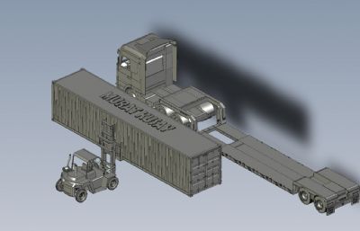 叉车搬运集装箱,卸货场景3D数模