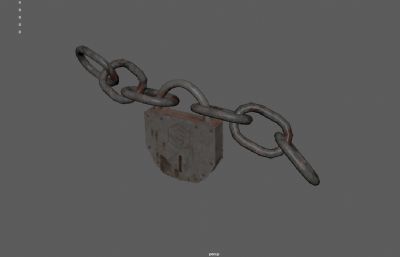 生锈的铁链+铁锁3dmaya模型,已塌陷