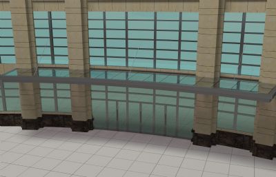一个商业办公楼大门3D模型素模