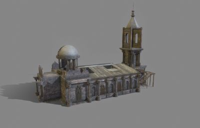 哥特式废弃教堂,古堡,中世纪魔幻建筑3dmaya模型
