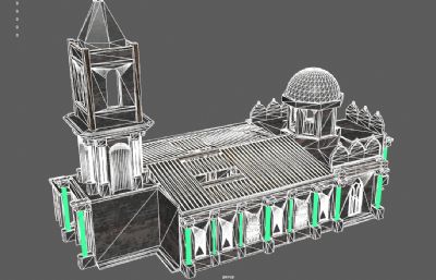 哥特式废弃教堂,古堡,中世纪魔幻建筑3dmaya模型
