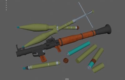 肩扛式火箭炮,防空导弹,RPG火箭筒道具3dmaya模型