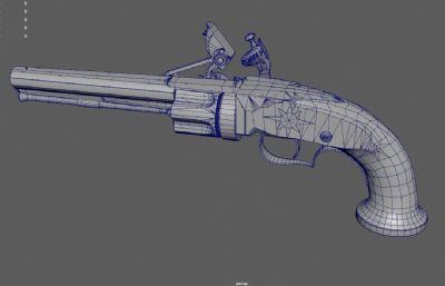 燧石火枪,左轮手枪,西洋火枪3dmaya模型,游戏道具