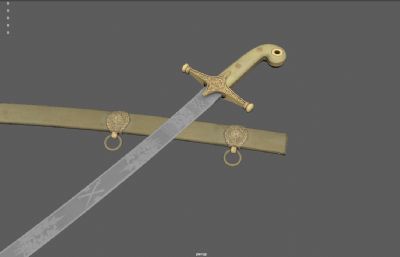 马梅鲁克军刀,十字军弯刀,骑兵刀3dmaya模型,游戏道具
