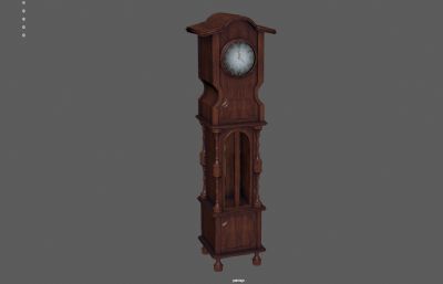 老式木制祖父钟,复古座钟,古董西洋钟3DMAYA模型