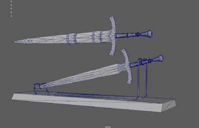 中世纪宝剑西方长剑,游戏宝剑摆件3dmaya模型