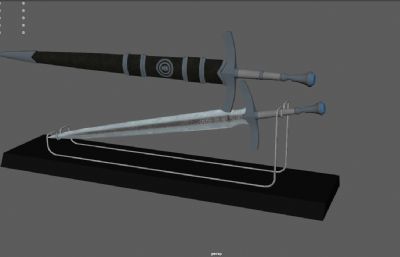 中世纪宝剑西方长剑,游戏宝剑摆件3dmaya模型