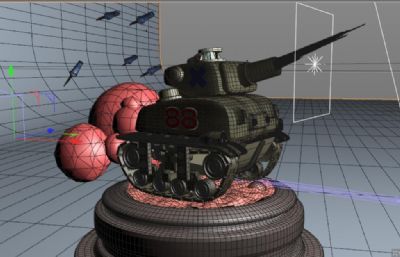 合金坦克发射状态C4D模型