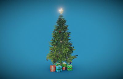 圣诞节礼盒礼物+圣诞树FBX模型,2K贴图