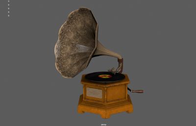 老式留声机,复古唱片机,播音器3dmaya模型