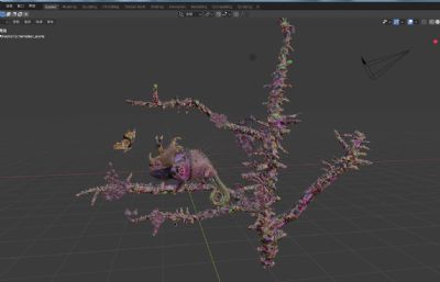 幻彩世界里的变色龙,蝴蝶,树木场景3D模型