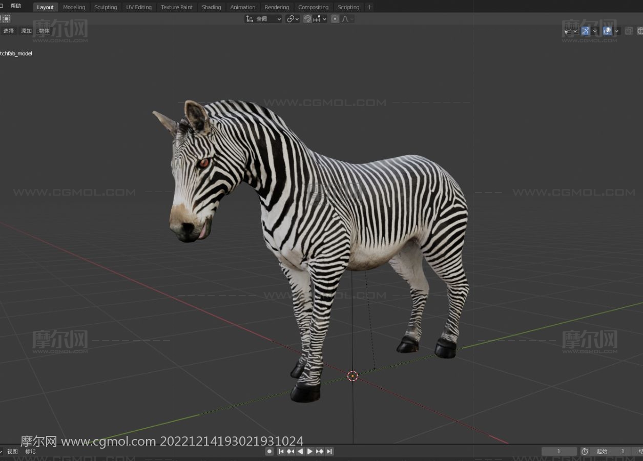 写实斑马3D模型,带后蹬腿动画