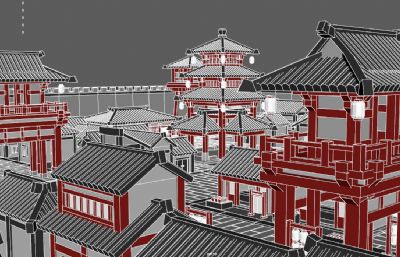 中式古城,古镇,古城墙,古城池3dmaya模型