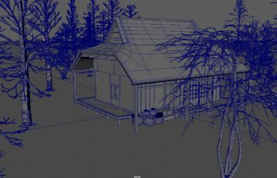 森林迷雾中的小木屋maya模型