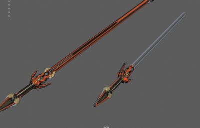 宝剑和手杖,长枪,神兵利器maya模型