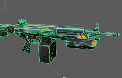 科幻重机枪,突击步枪,M249班用机枪游戏枪械3dmaya塌陷模型