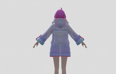 kagura雨衣装扮女孩OBJ模型