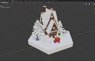 圣诞节雪屋,圣诞树,雪人等装饰FBX模型