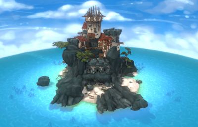 海岛城堡,小岛瞭望塔,灯塔FBX模型