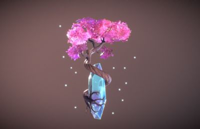 拥抱蓝水晶的樱花树游戏场景模型