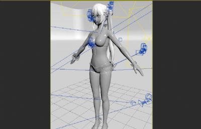 二次元泳装小姐姐美女3D模型素模,无贴图,无贴图,塌陷