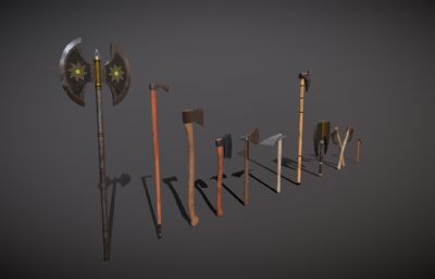 10把次世代斧头,战斧,铁镐FBX模型