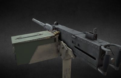 勃朗宁M2机枪,大口径重机枪,机关枪3dmaya模型,已塌陷