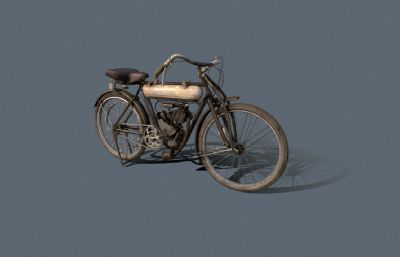 改装自行车,机动摩托自行车,复古摩托机车3dmaya模型