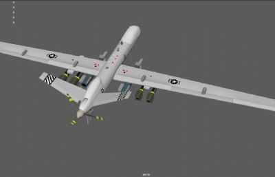 MQ-9军用无人机,无人侦察机,新型无人作战飞机3dmaya模型