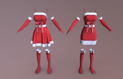 圣诞节女孩服饰,圣诞裙子OBJ模型