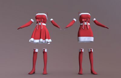 圣诞节女孩服饰,圣诞裙子OBJ模型