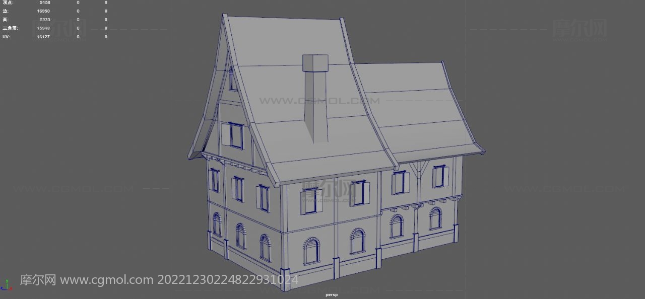 塔楼,游戏民居房屋,欧式城镇复古建筑3dmaya模型,塌陷文件