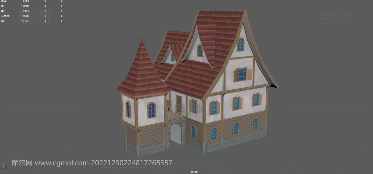 塔楼,游戏民居房屋,欧式城镇复古建筑3dmaya模型,塌陷文件
