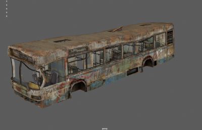 毁坏的公共汽车,烧毁汽车,报废公交车3dmaya模型