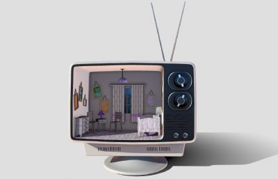 带室内房间效果的电视机3D模型