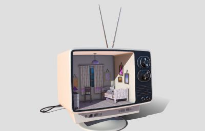 带室内房间效果的电视机3D模型